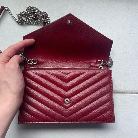 YSL Saint Laurent Monogram Cassandre WOC Mono Grain De Poudre Burgundy - Picture 9 of 13